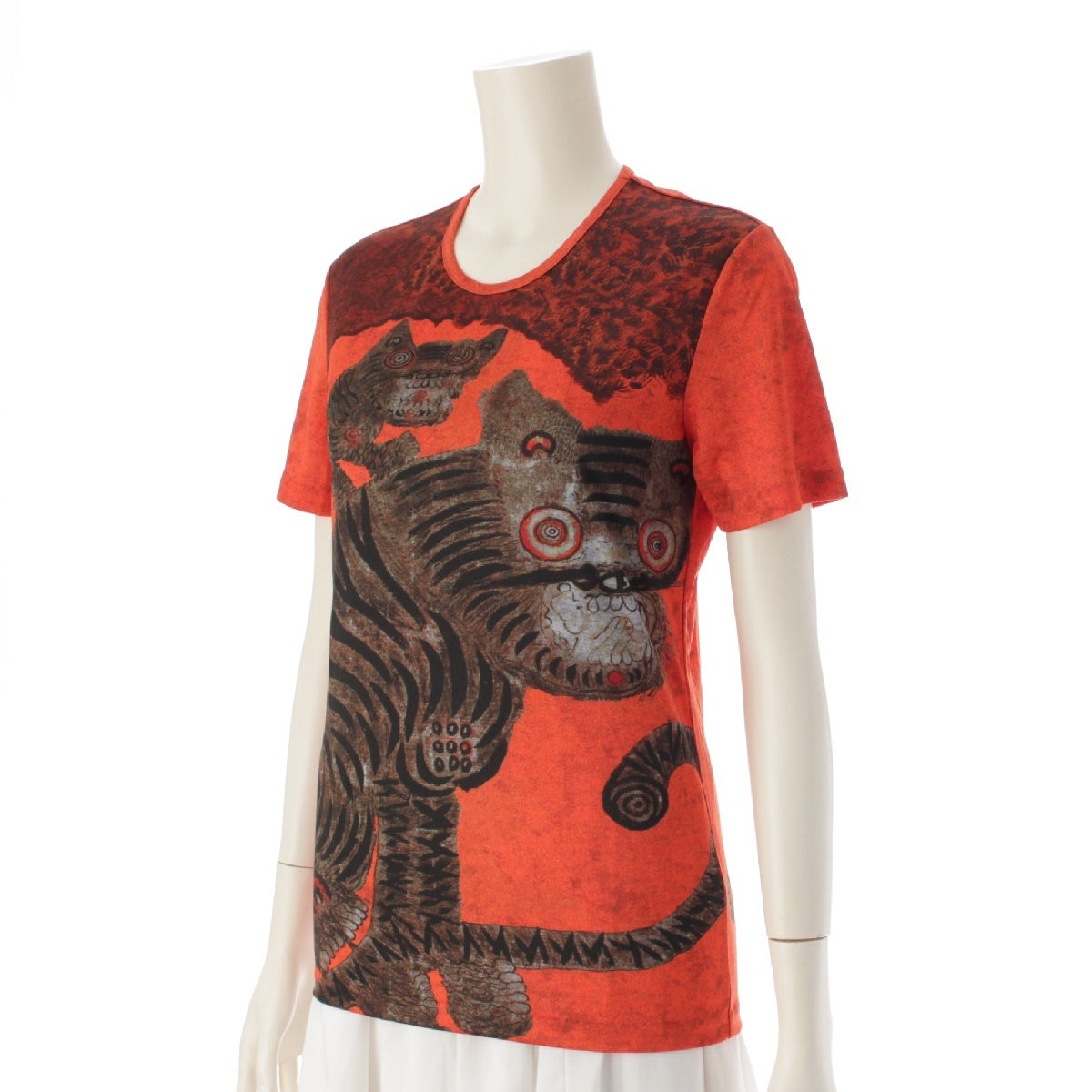 PLEATS PLEASE ISSEY  Tiger Cat Folk Painting Cut Short sleeve T-shirt Orange brown 3