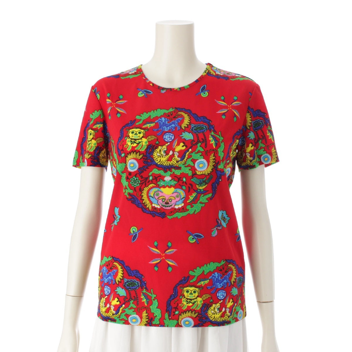 PLEATS PLEASE ISSEY  Chinese Lucky Pattern Tiger Dog Cut Short sleeve T-shirt  PP81-JR313 Red multicolor 3