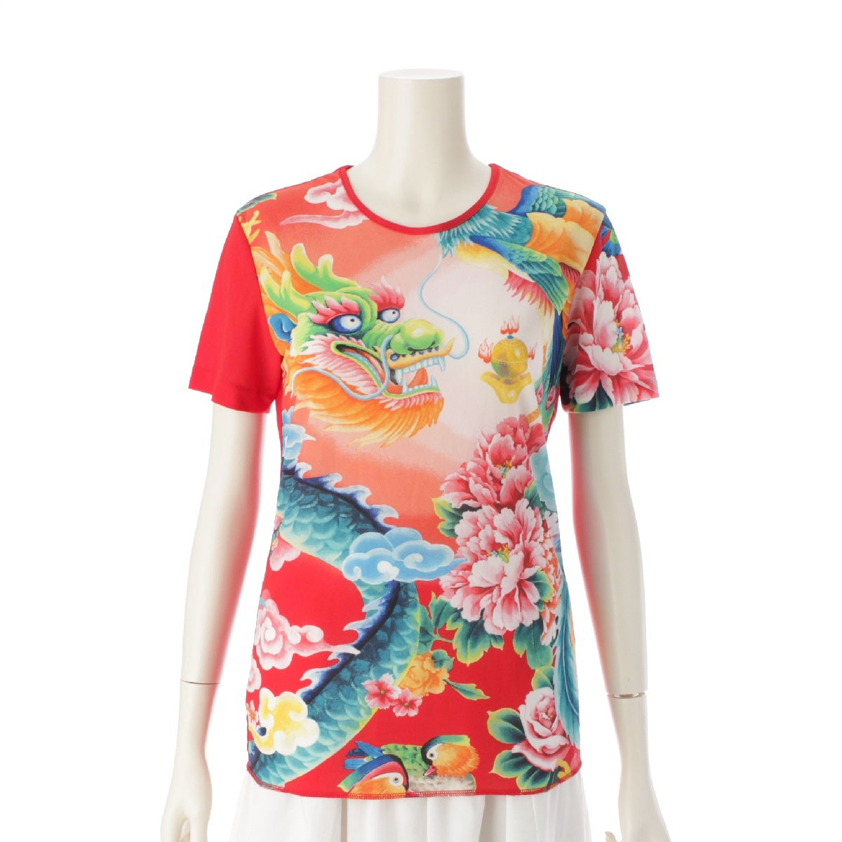 PLEATS PLEASE ISSEY  China Auspicious Pattern Dragon Flower Cut Short sleeve T-shirt PP81-JR213 Red system multi-color 3
