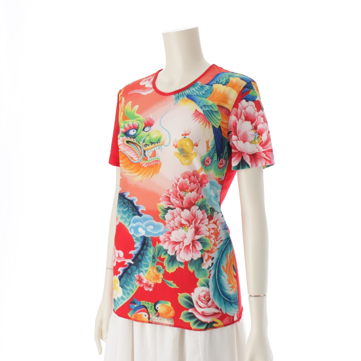 PLEATS PLEASE ISSEY  China Auspicious Pattern Dragon Flower Cut Short sleeve T-shirt PP81-JR213 Red system multi-color 3