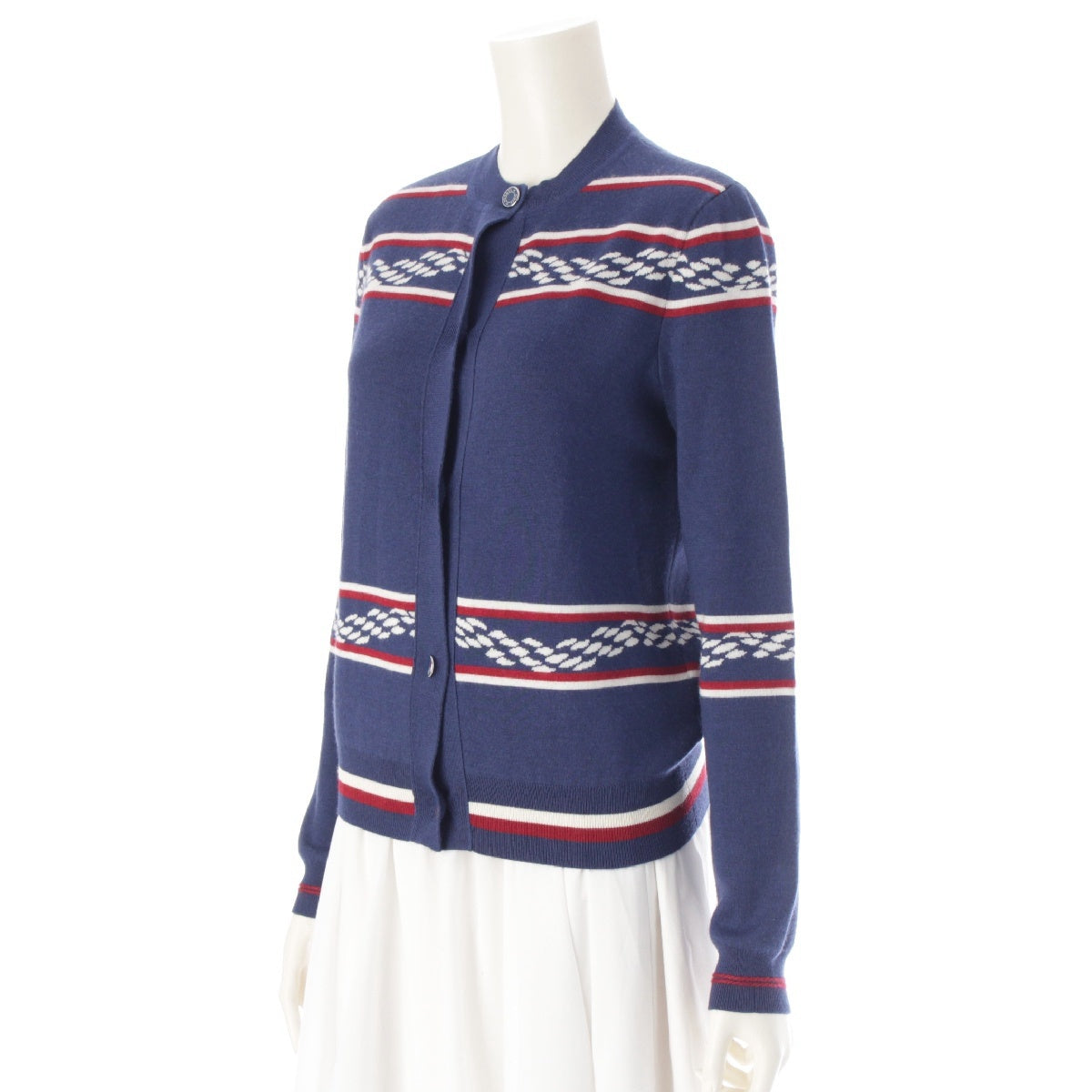 HERMES 23Stainless Steel cashmere silk Canoe Chain Serie Button Anchor Knit cardigan tops 3E2715D4 blue 34
