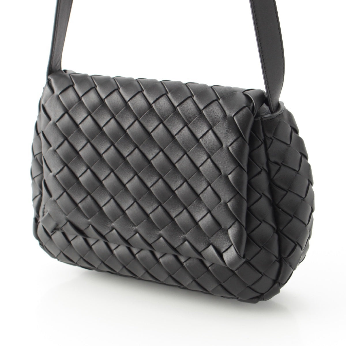 BOTTEGAVENETA Cobble Small leather INTRECCIATO Messenger Shoulder Bag Cross body 755659 black