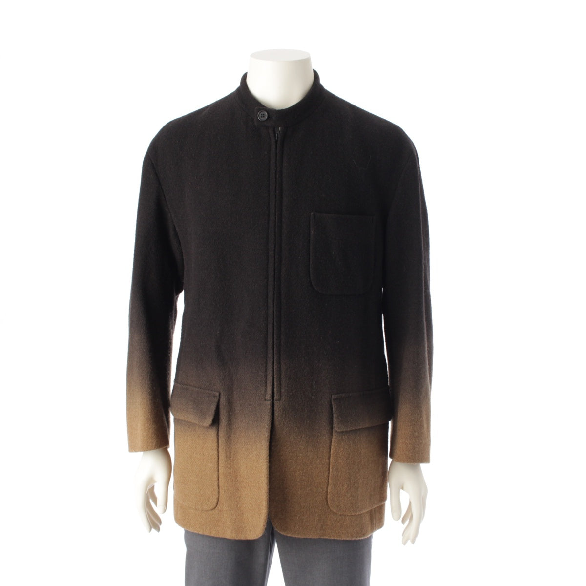 ISSEY MIYAKE HARRIS TWEED Gradient zip-up stand-up collar Jacket Outer blouson ME23FD049 Black x beige 2