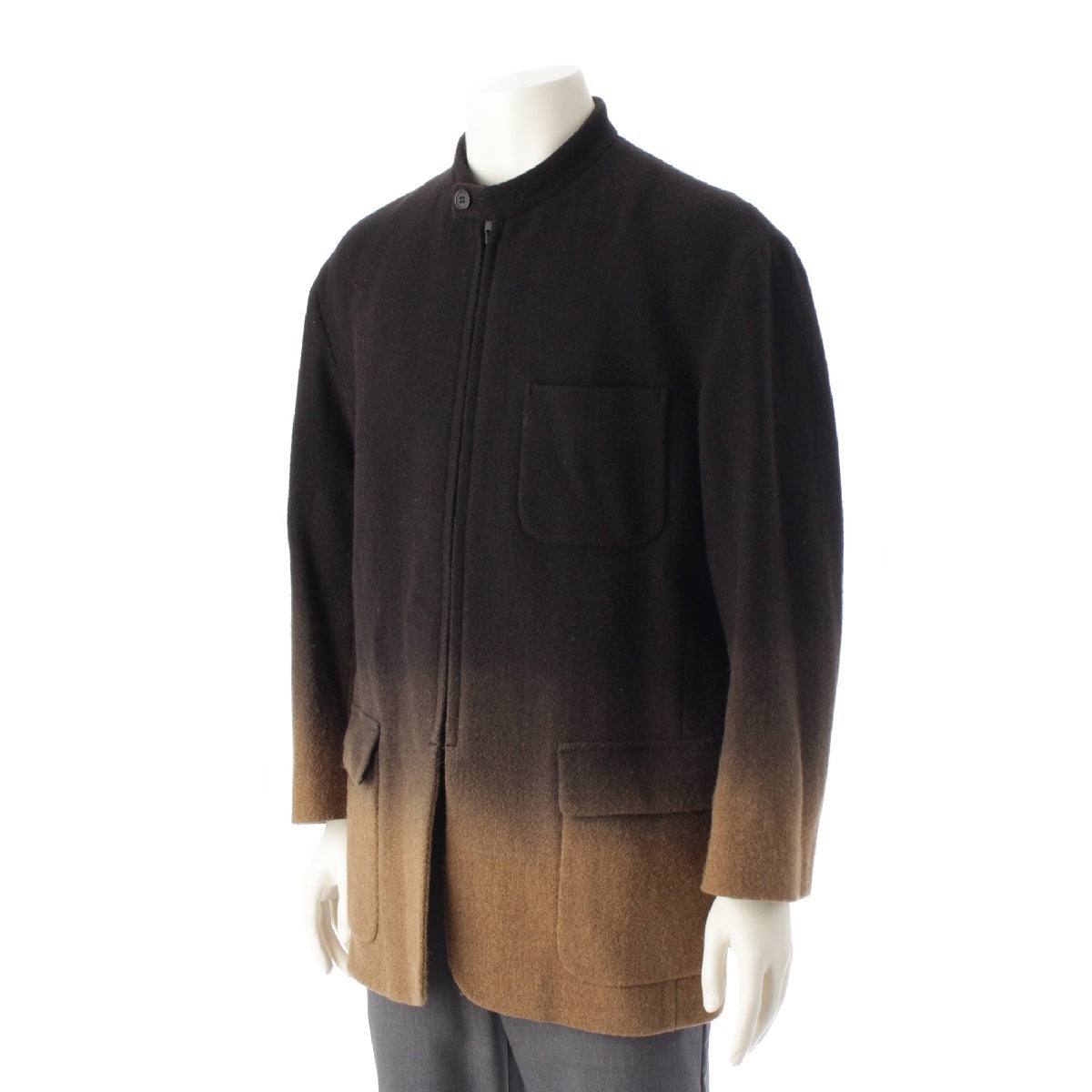 ISSEY MIYAKE HARRIS TWEED Gradient zip-up stand-up collar Jacket Outer blouson ME23FD049 Black x beige 2