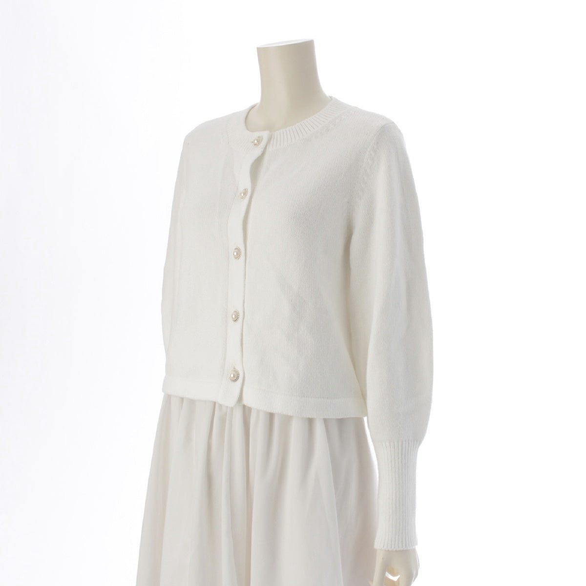 FOXEY NEW YORK 22 years Regine cotton F pearl button knit cardigan tops 42622 white 40