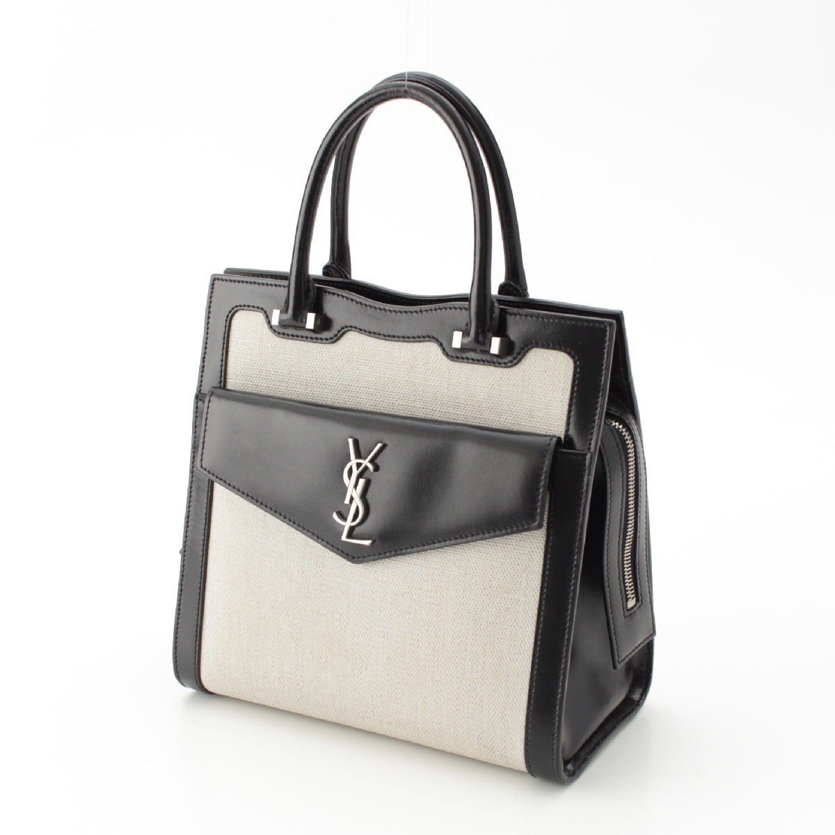SAINT LAURENT Canvas leather Updown YSL logo 2way handbag Shoulder Bag bag 561203 Black White