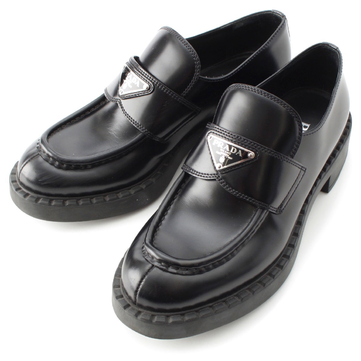 PRADA Brushed leather Chocolate triangle logo loafers Shoes shoes 2DE127 black 39