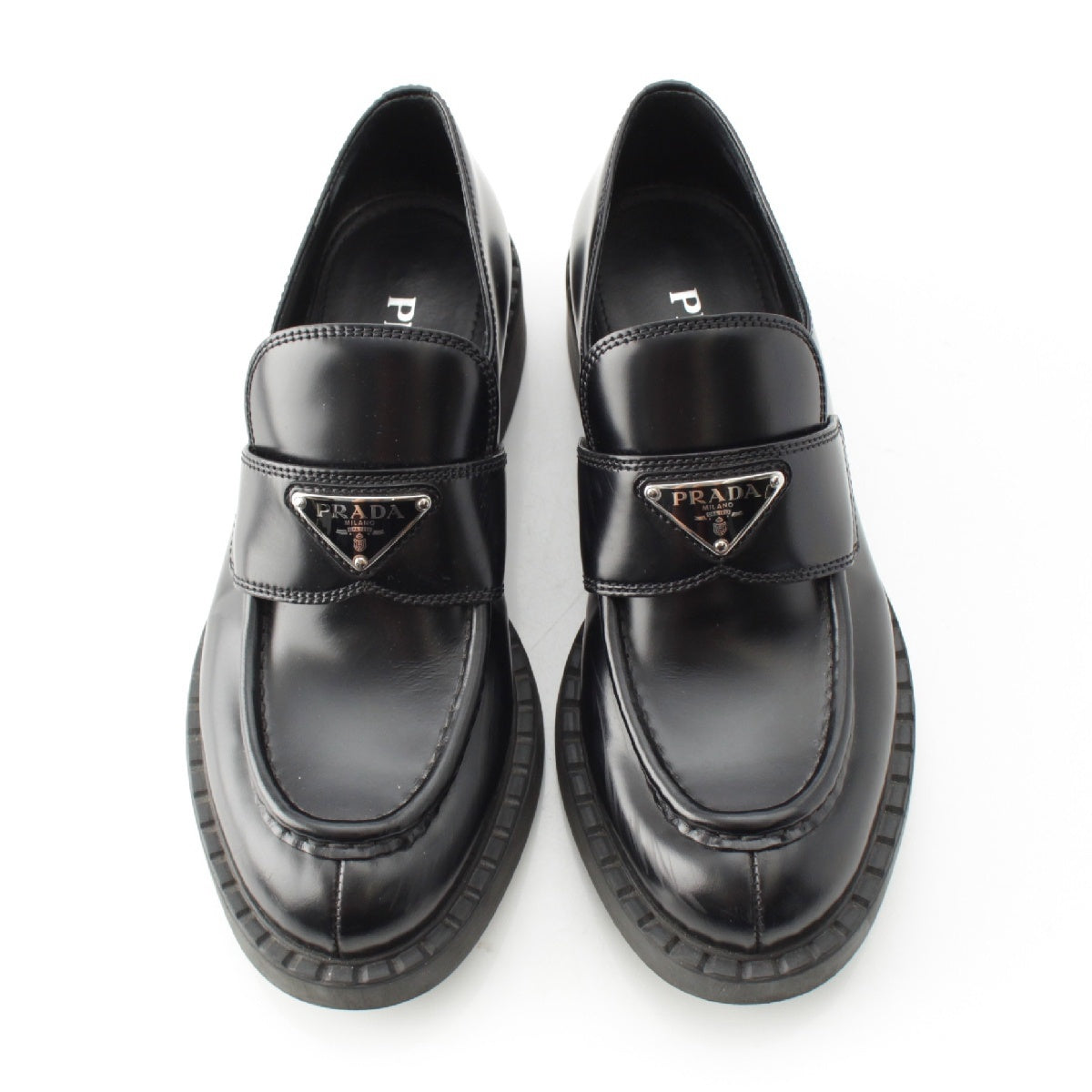 PRADA Brushed leather Chocolate triangle logo loafers Shoes shoes 2DE127 black 39