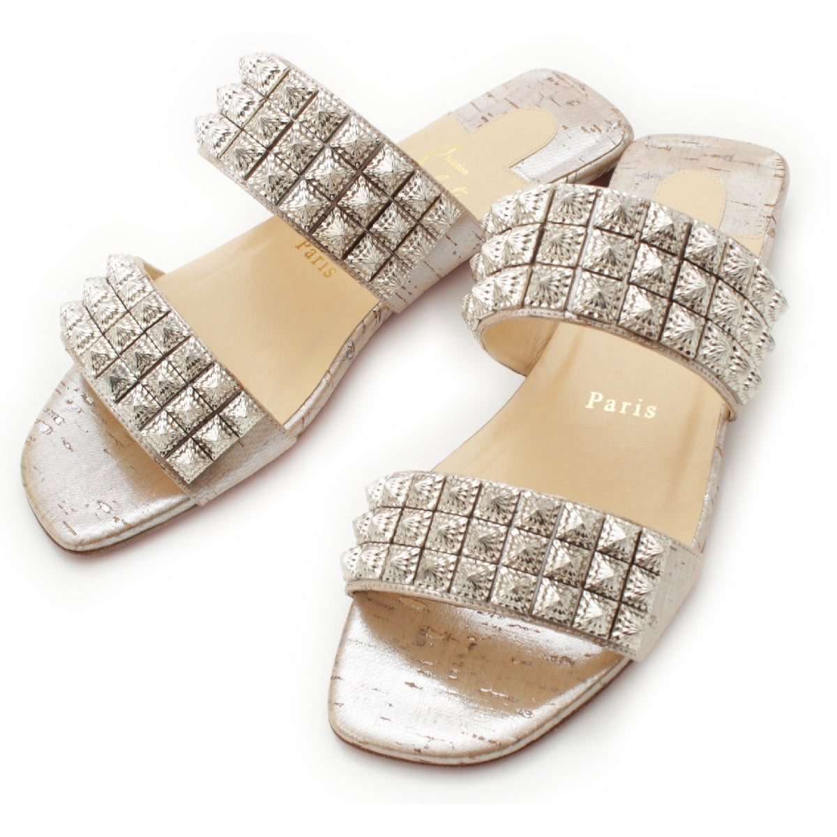 Christian Louboutin MYRIADIAM FLAT Studs flat Sandals Mule Silver 36 1/2