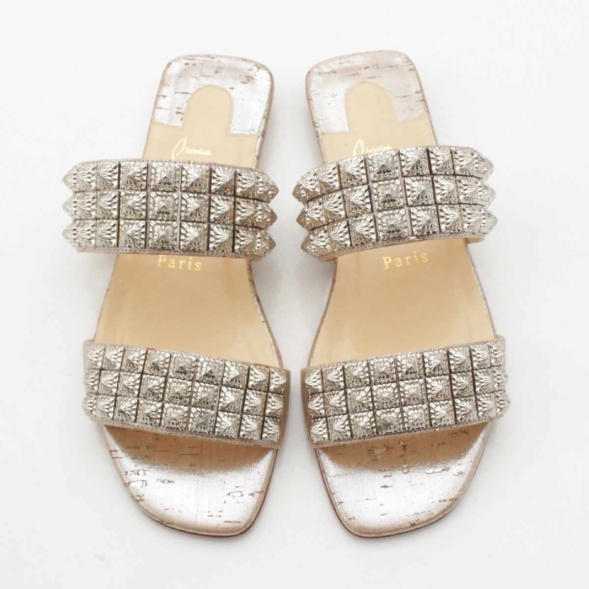 Christian Louboutin MYRIADIAM FLAT Studs flat Sandals Mule Silver 36 1/2