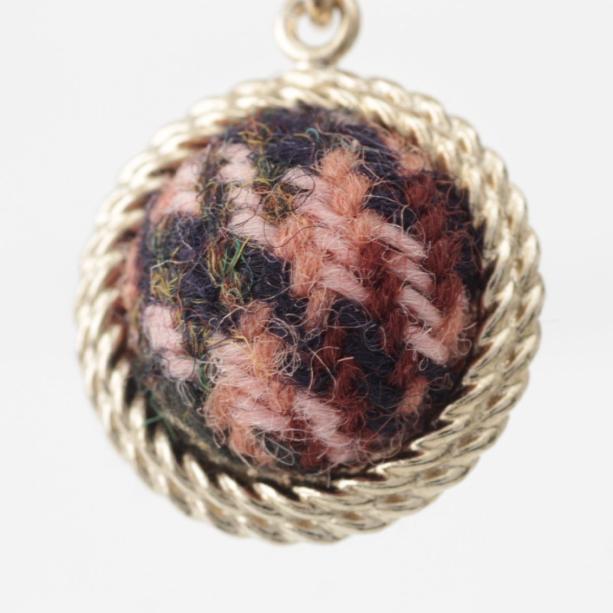 CHANEL B13A COCO Mark Tweed Ball Chain Necklace Pendant accessories gold