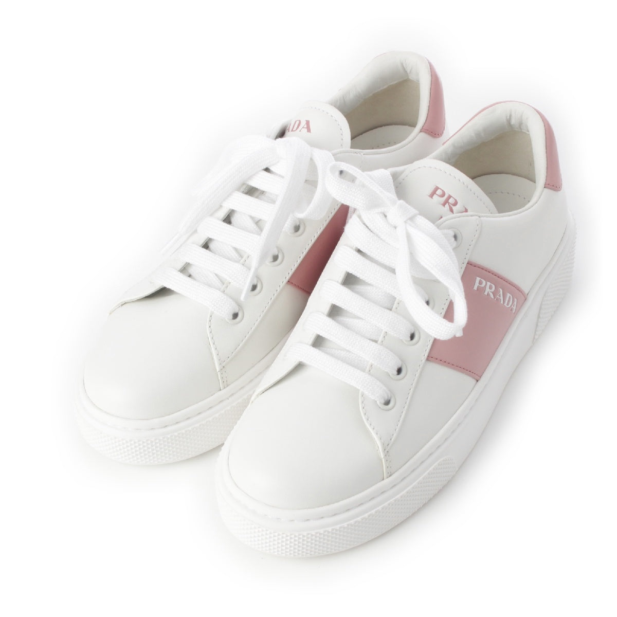 PRADA leather Logo low cut bicolor sneakers shoes 1E223M White pink 38
