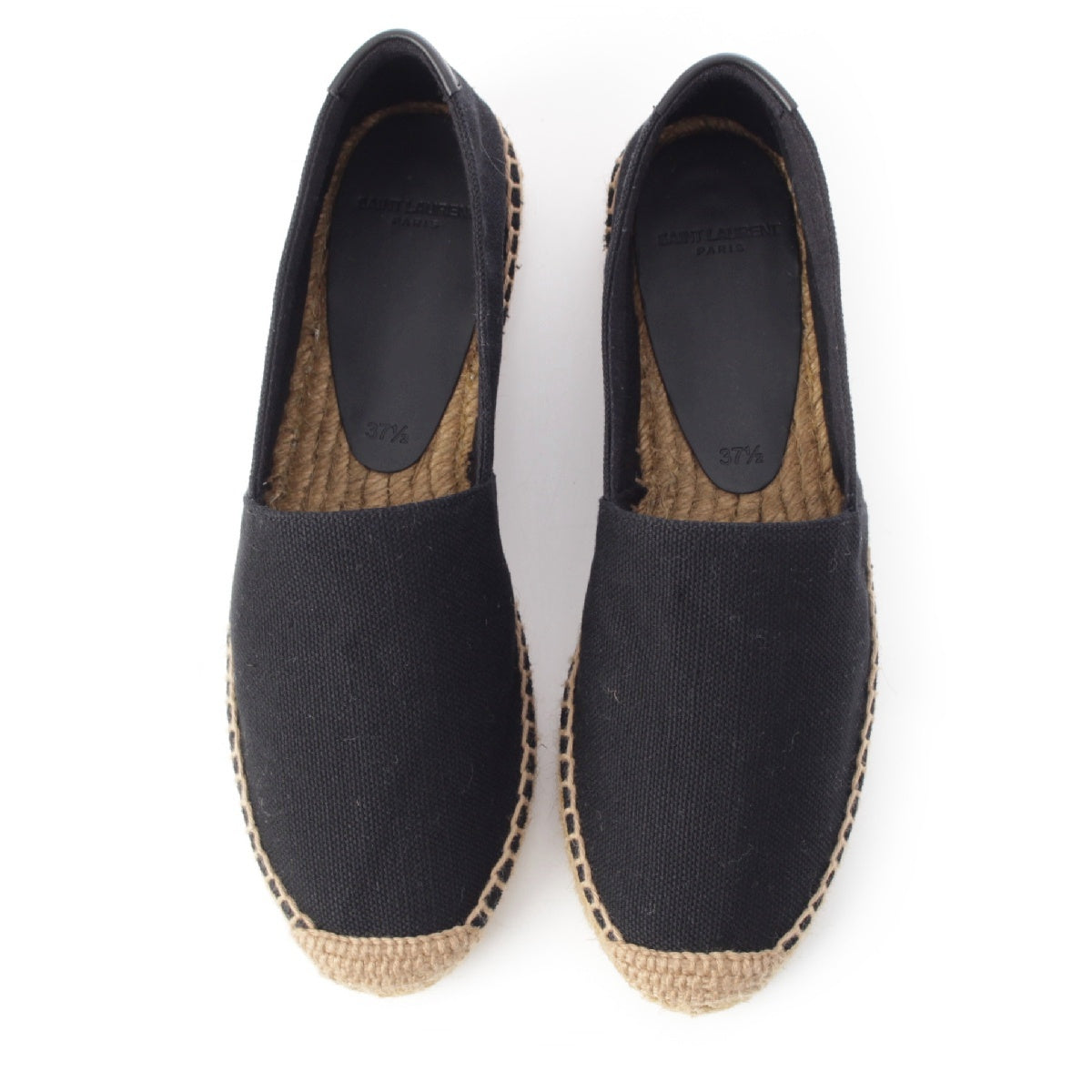 SAINT LAURENT Cotton linen Embroidered logo espadrilles Slip-on shoes black 37 1/2