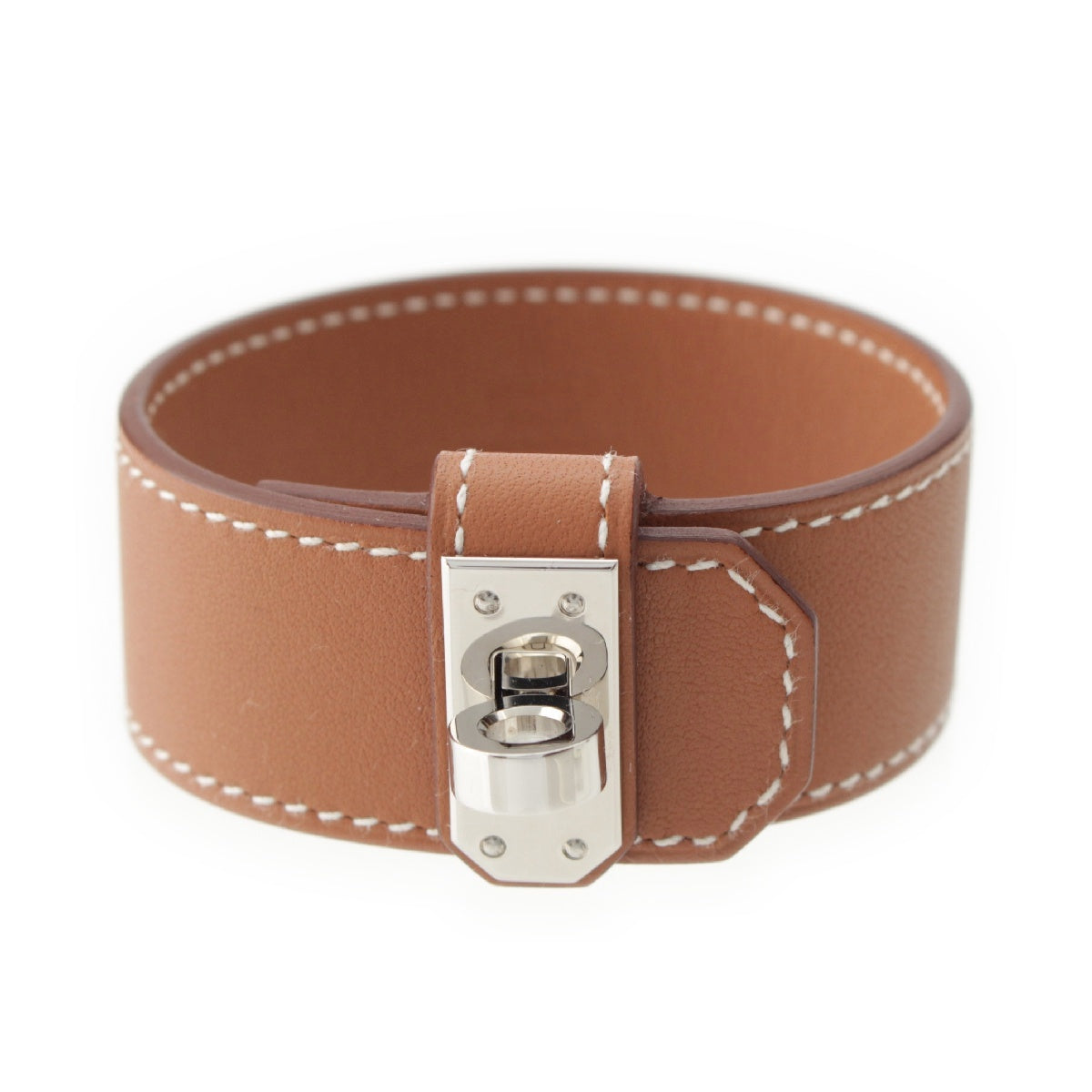 HERMES U engraved Kelly Twist PM leather bracelet Bangle accessories Brown Silver Metal