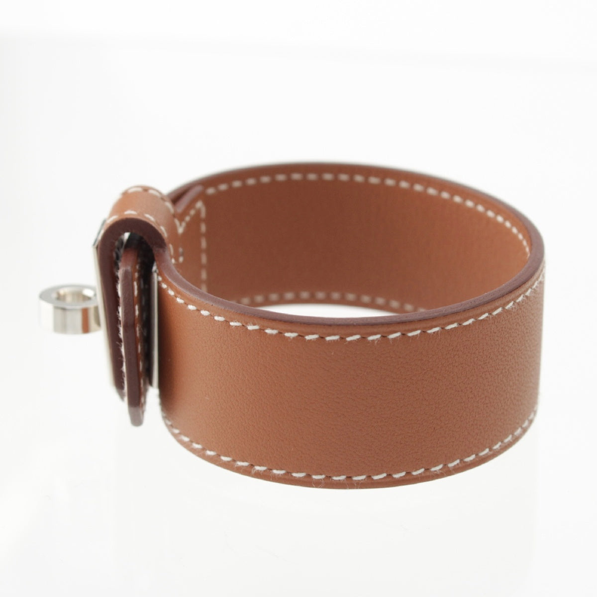 HERMES U engraved Kelly Twist PM leather bracelet Bangle accessories Brown Silver Metal