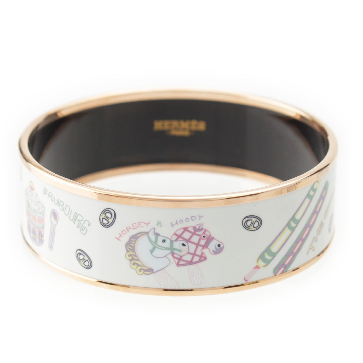 HERMES Enamel GM Large Funny Ice Cream bracelet Bangle accessories White gold