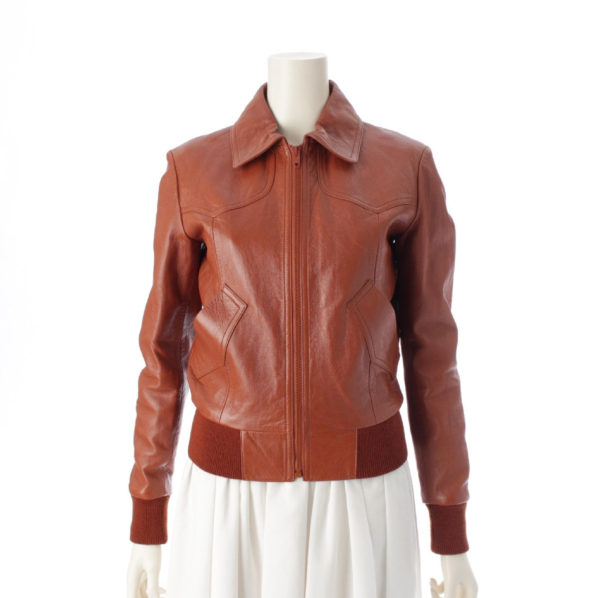 CELINE Ram Western Leather Jacket Ribbed Jacket 2E437291D Brown 34