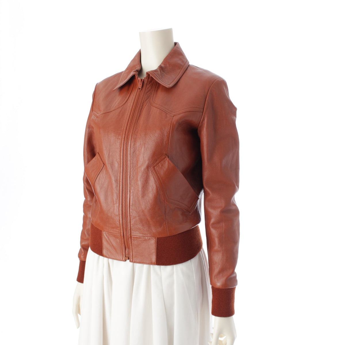 CELINE Ram Western Leather Jacket Ribbed Jacket 2E437291D Brown 34