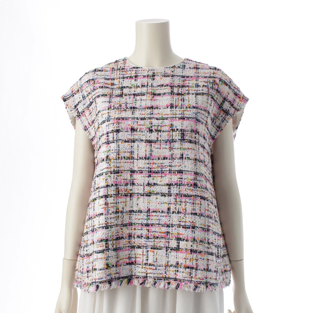 Drawer Fancy Tweed Sleeveless Best Boxy silhouette pullover top Multicolor white