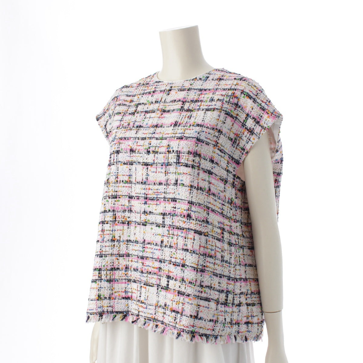 Drawer Fancy Tweed Sleeveless Best Boxy silhouette pullover top Multicolor white