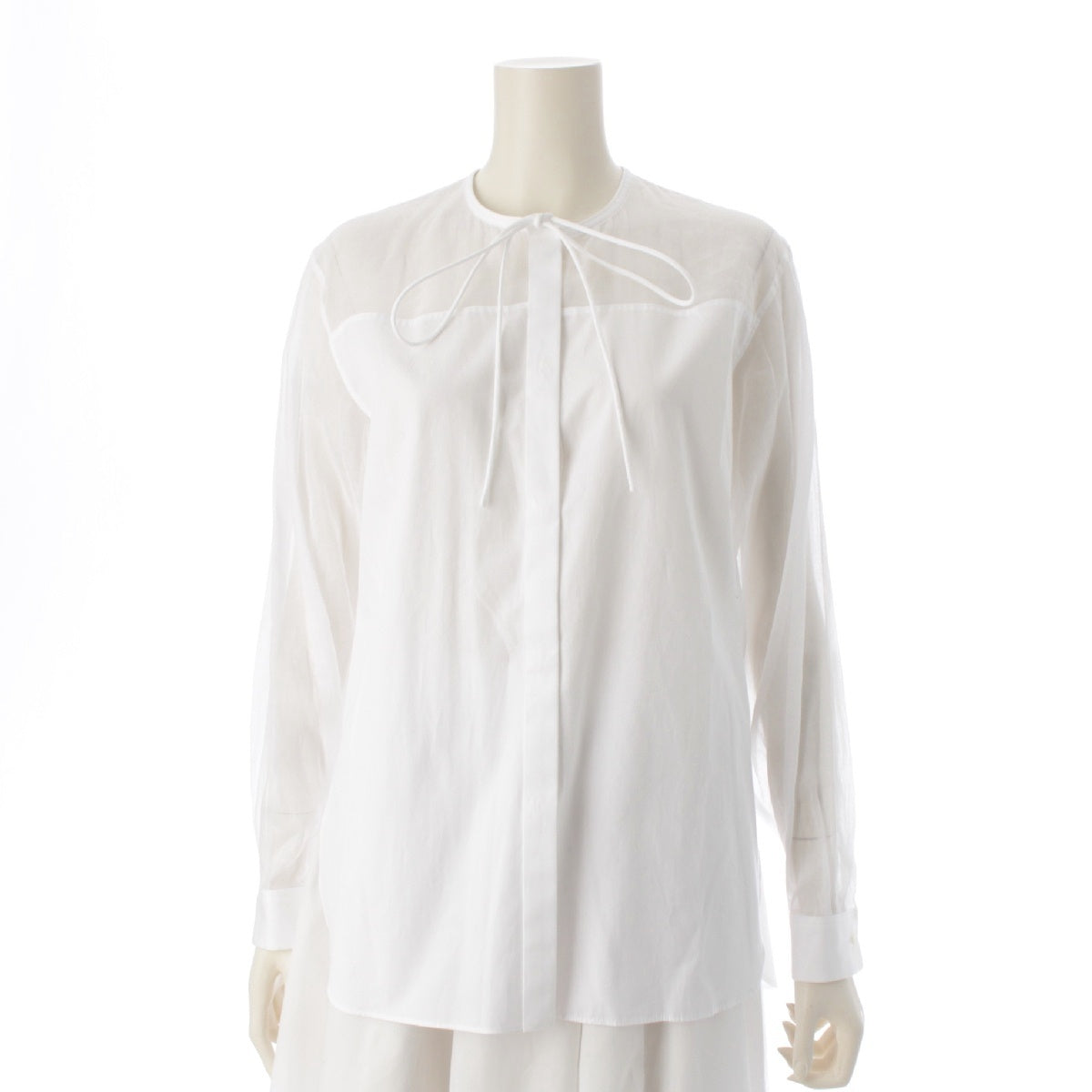 Drawer 23AW cotton Sheer Ribbon blouse long sleeve shirt tops 6521-299-1123  white 36
