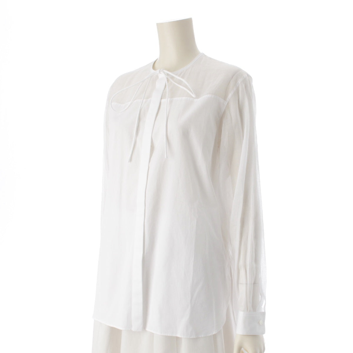 Drawer 23AW cotton Sheer Ribbon blouse long sleeve shirt tops 6521-299-1123  white 36