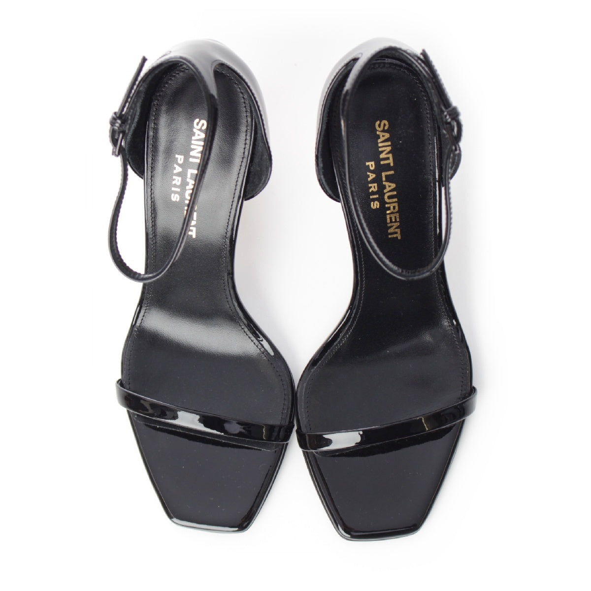 SAINT LAURENT patent logo ankle strap heels Sandals black 35