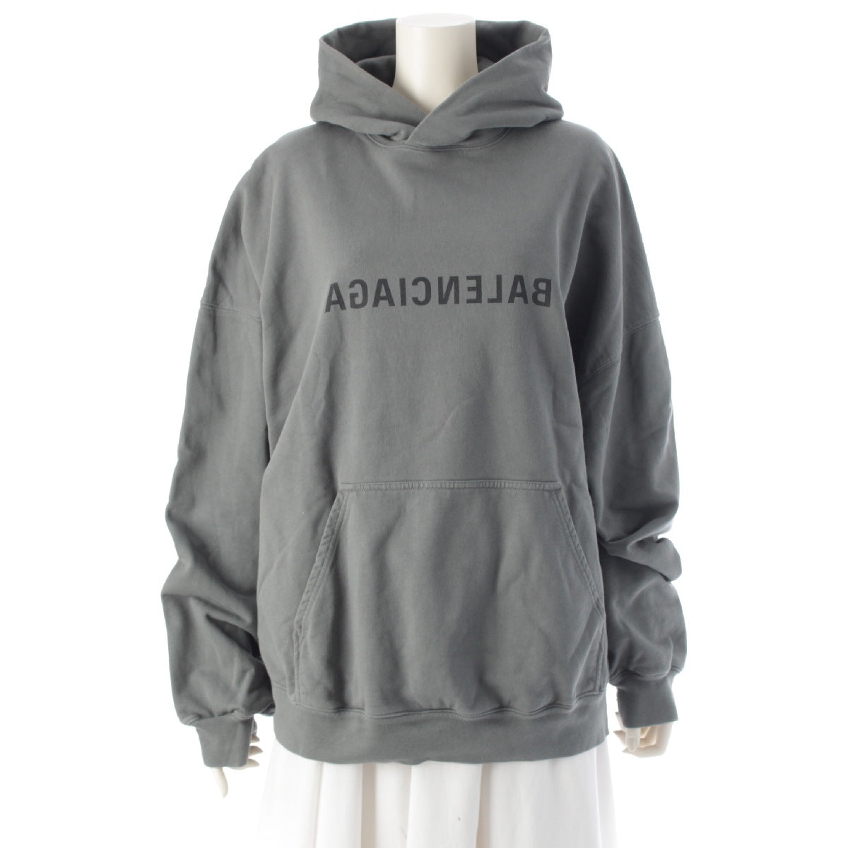 BALENCIAGA 22 years cotton Reverse Mirror Logo Print Hoodie Top Parker 727163 khaki 1