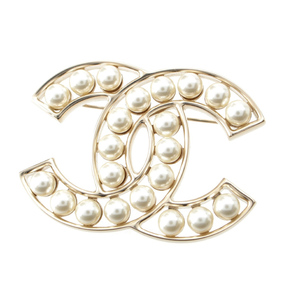 CHANEL Gold Plated COCO Mark Pearl Brooch Accessories B24 V gold