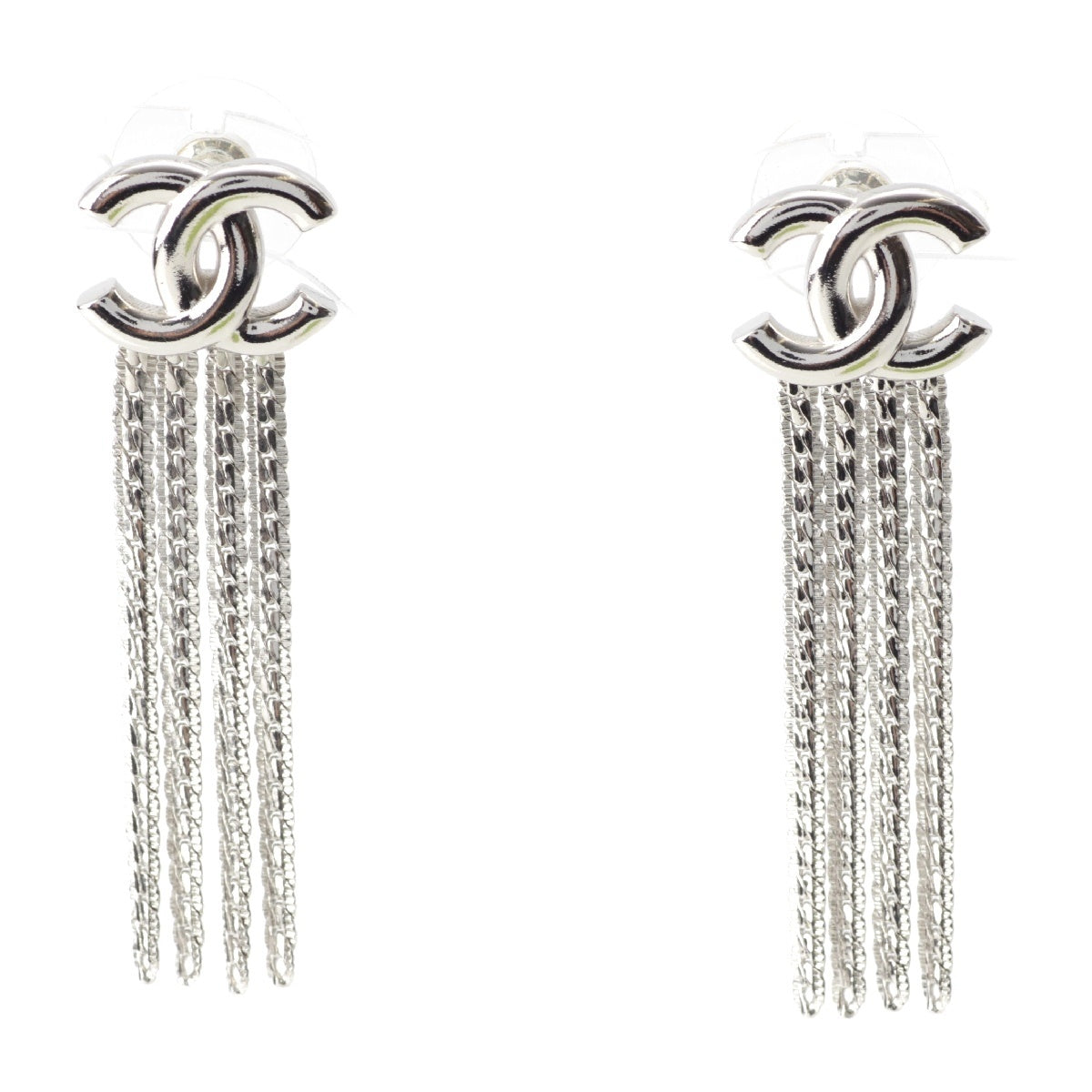 CHANEL Gold Plated COCO Mark Fringe Pierce Accessories A24 B Silver