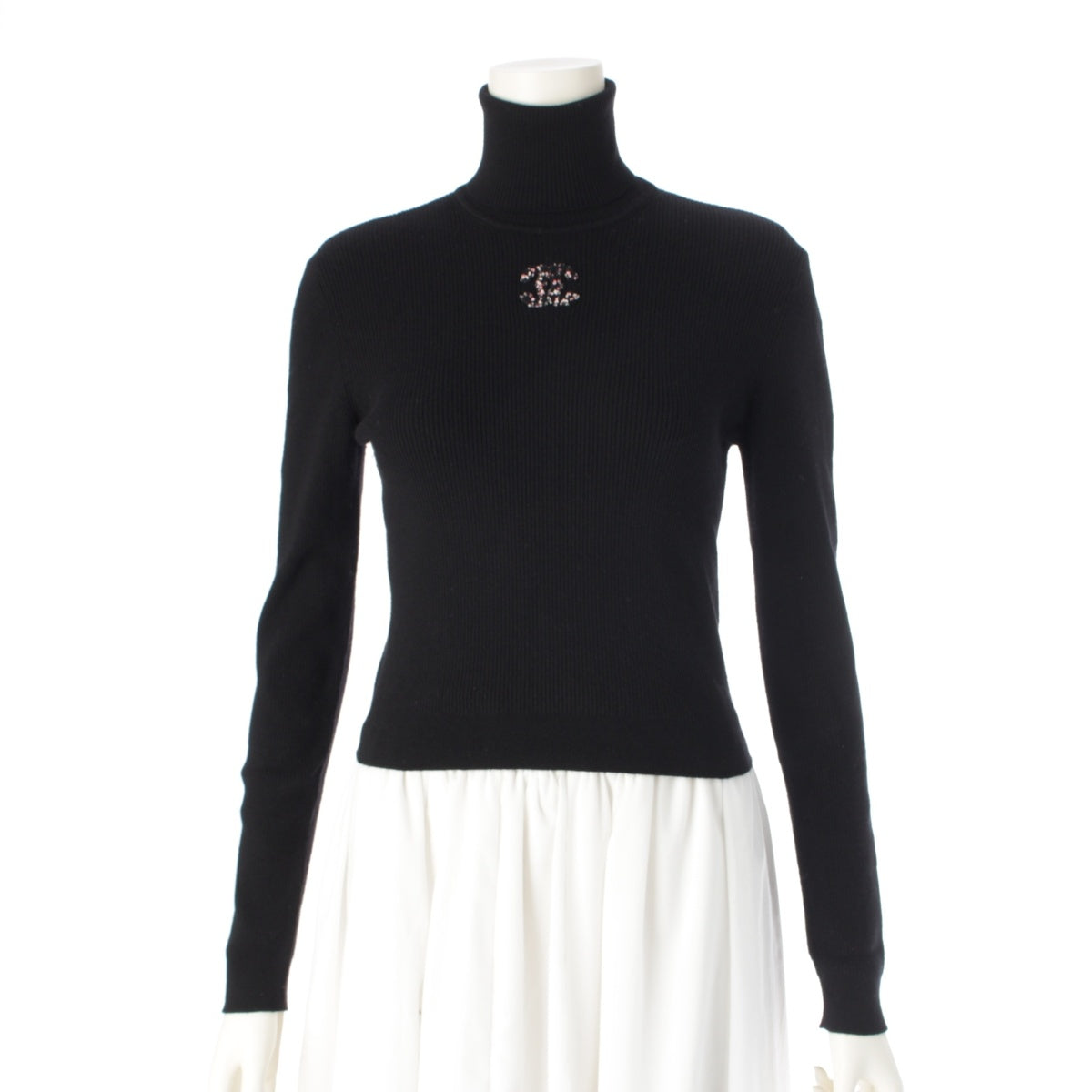 CHANEL wool COCO Mark Turtleneck sweater Knit Top P73855 black 36