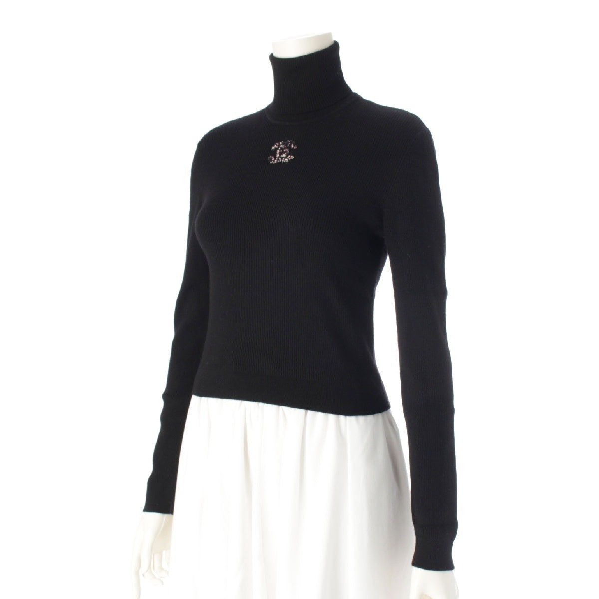 CHANEL wool COCO Mark Turtleneck sweater Knit Top P73855 black 36