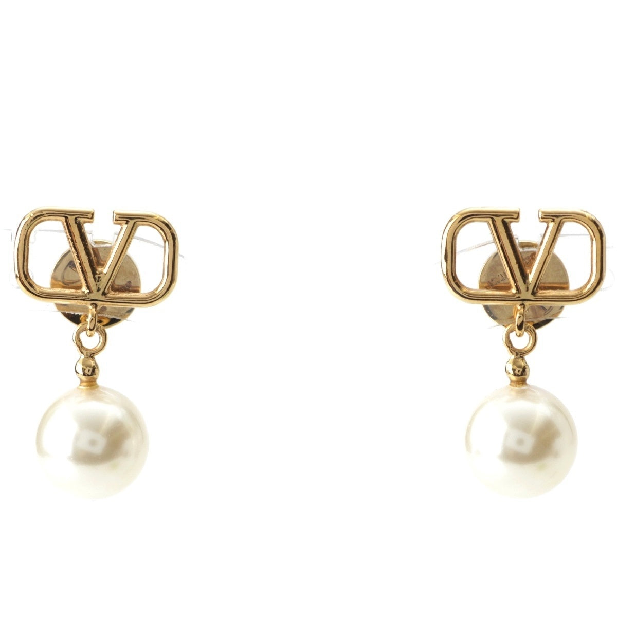 Valentino Garavani Gold Plated V Signature Logo Pearl Pierce Accessories 5W2J0E36 gold