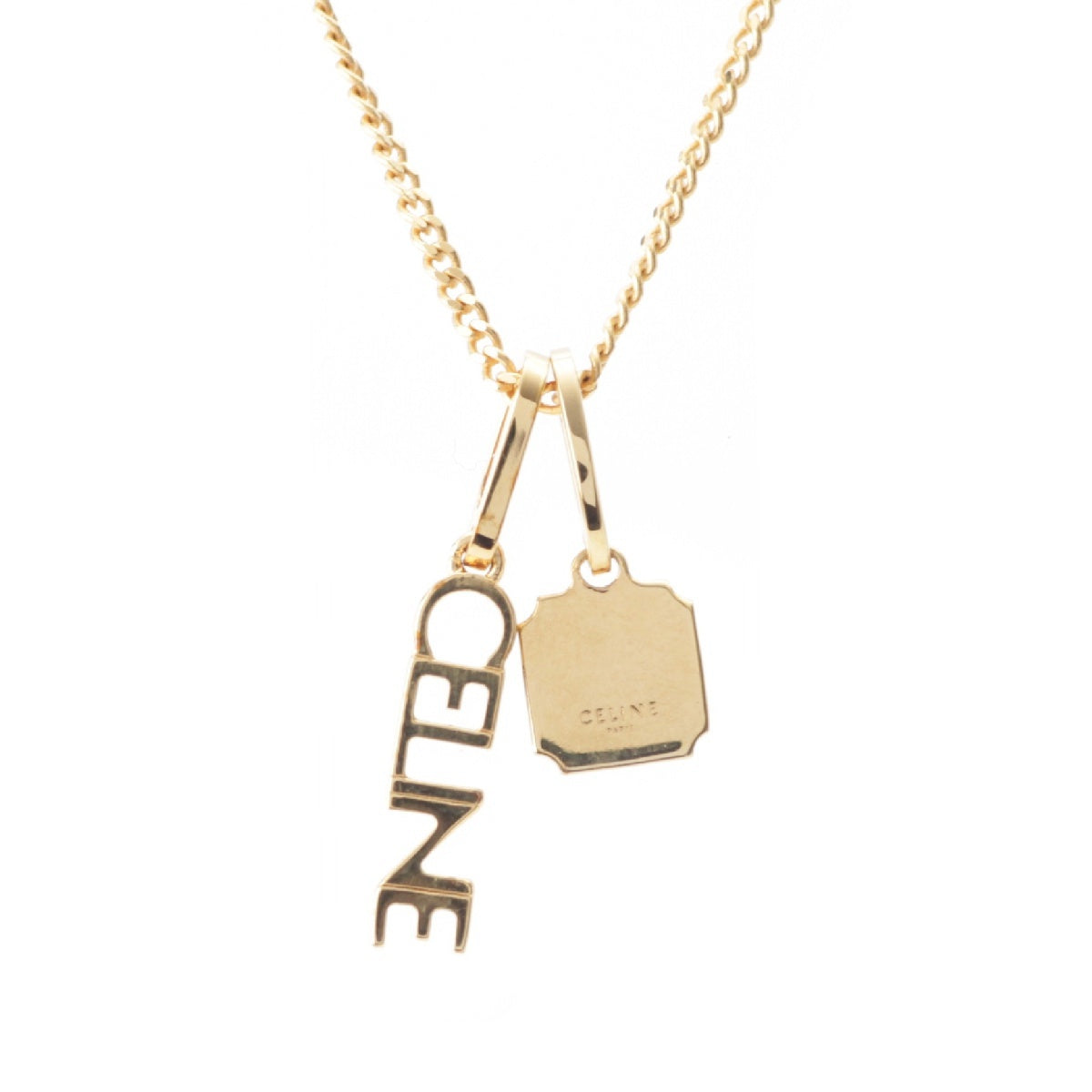 CELINE Gold Plated Logo initial separable Necklace Accessories gold