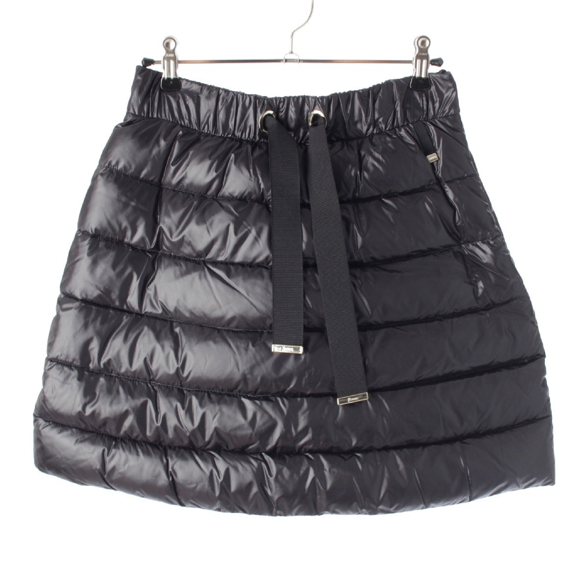 Herno Nylon down ribbon Mini skirt Logo engraving GP000003D Black Silver Metal 40