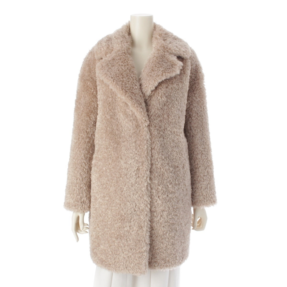 Herno CURLY FAUX FUR OVERSIZE FIT Eco fur boa over- coat outer CA0005000 beige 40