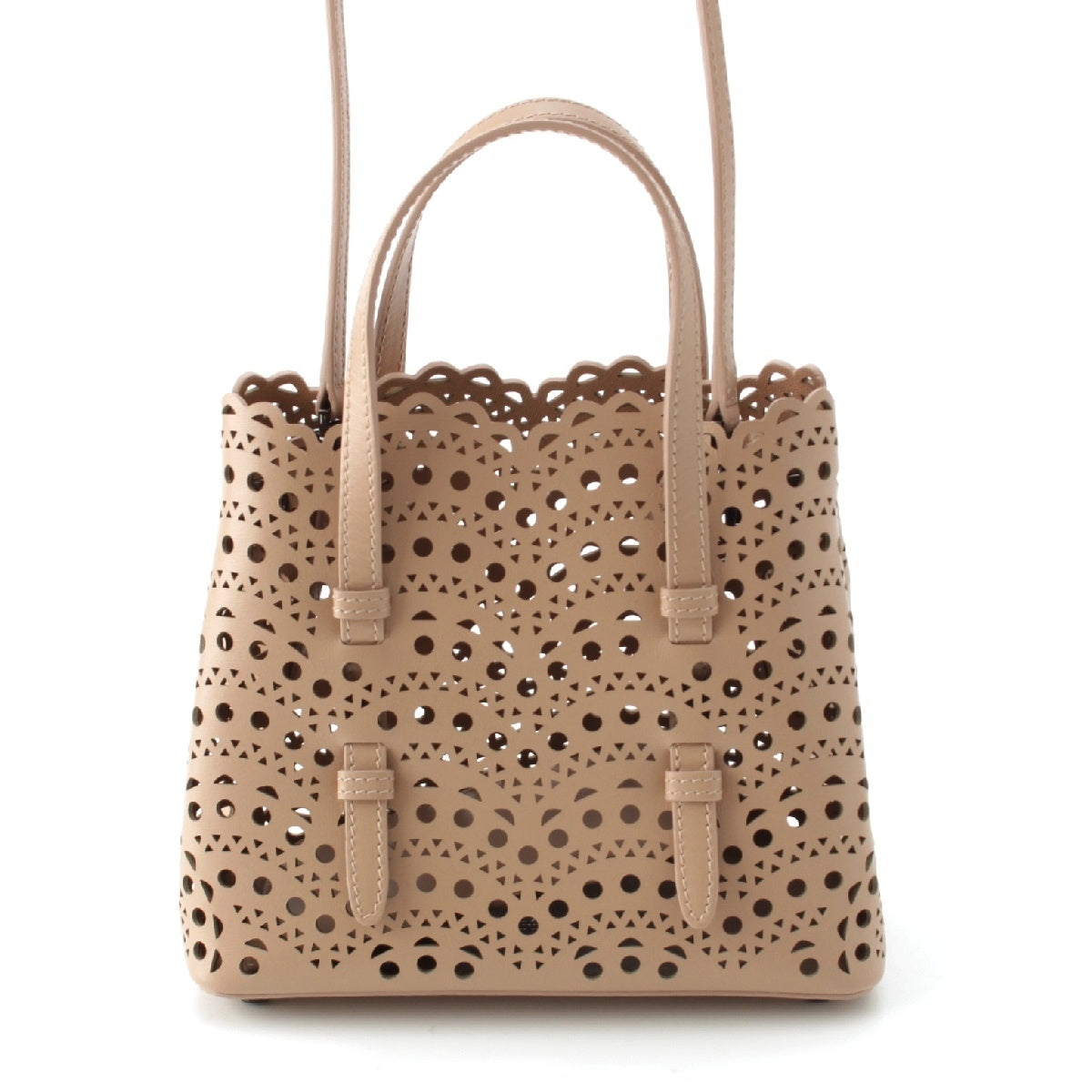 Alaia MINA 20 VIENNE WAVE leather 2way Shoulder Handbag Mini tote pink beige