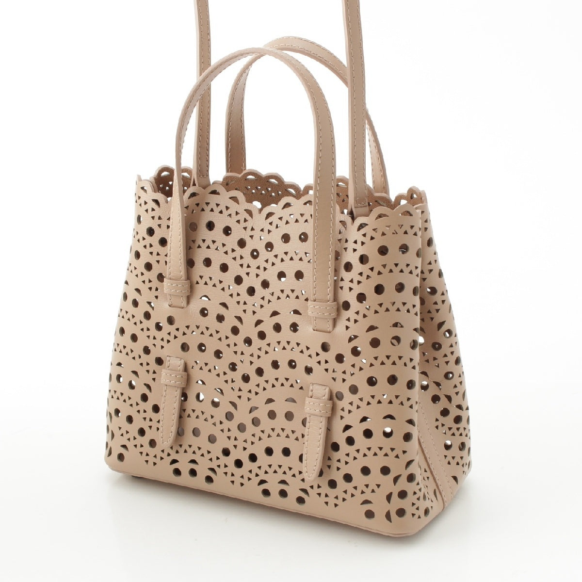 Alaia MINA 20 VIENNE WAVE leather 2way Shoulder Handbag Mini tote pink beige