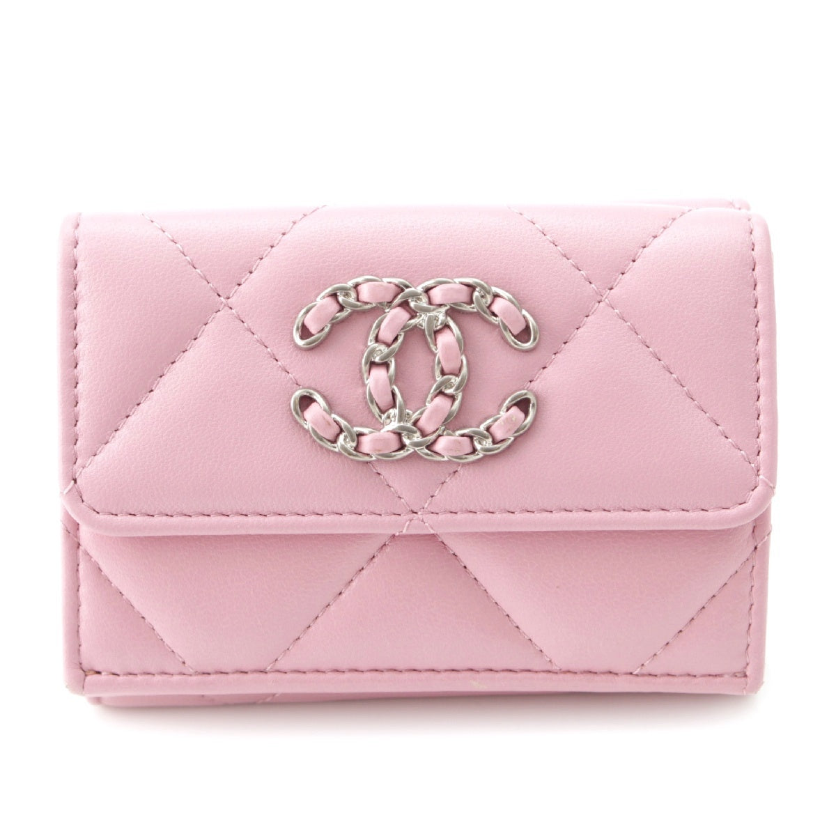 CHANEL 32 series 19 Dysneuf Lambskin leather COCO Mark Matrasse Tri-fold wallet Compact wallet Pink SilverMetal