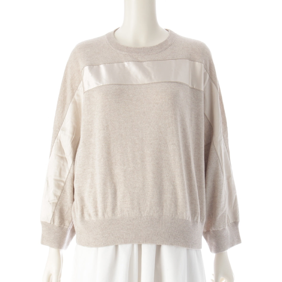 Brunello Cucinelli cashmere silk Monile decoration silk line sweater Knit Top beige XL