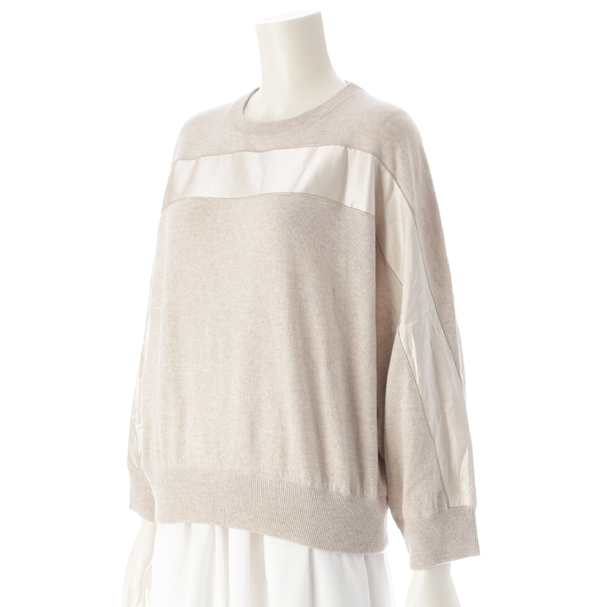 Brunello Cucinelli cashmere silk Monile decoration silk line sweater Knit Top beige XL