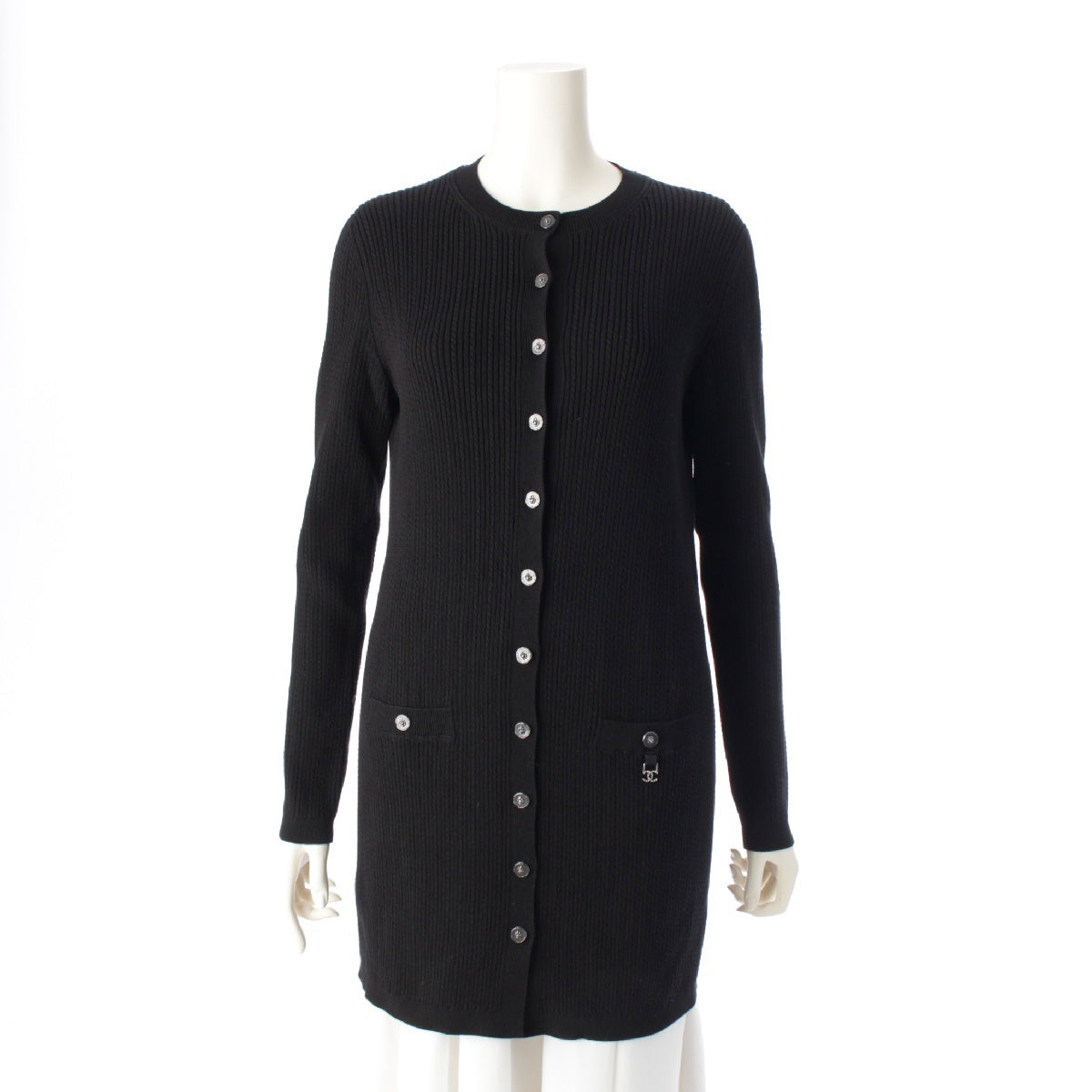CHANEL 22P Lion Button COCO Mark Rib Knit Long cardigan Dresses Tops P72202 black 38