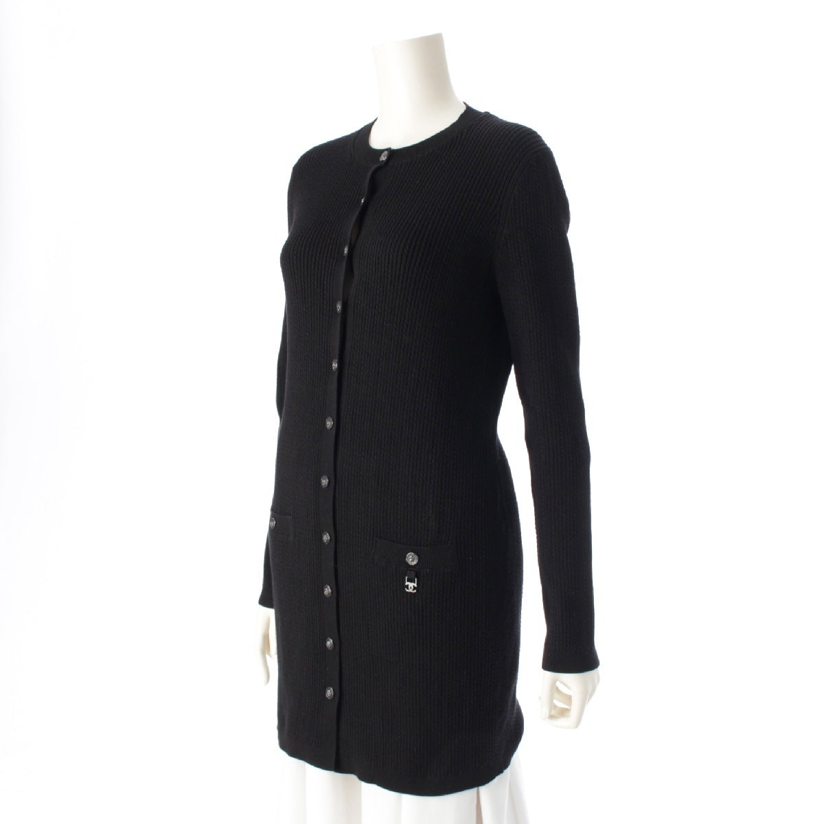 CHANEL 22P Lion Button COCO Mark Rib Knit Long cardigan Dresses Tops P72202 black 38
