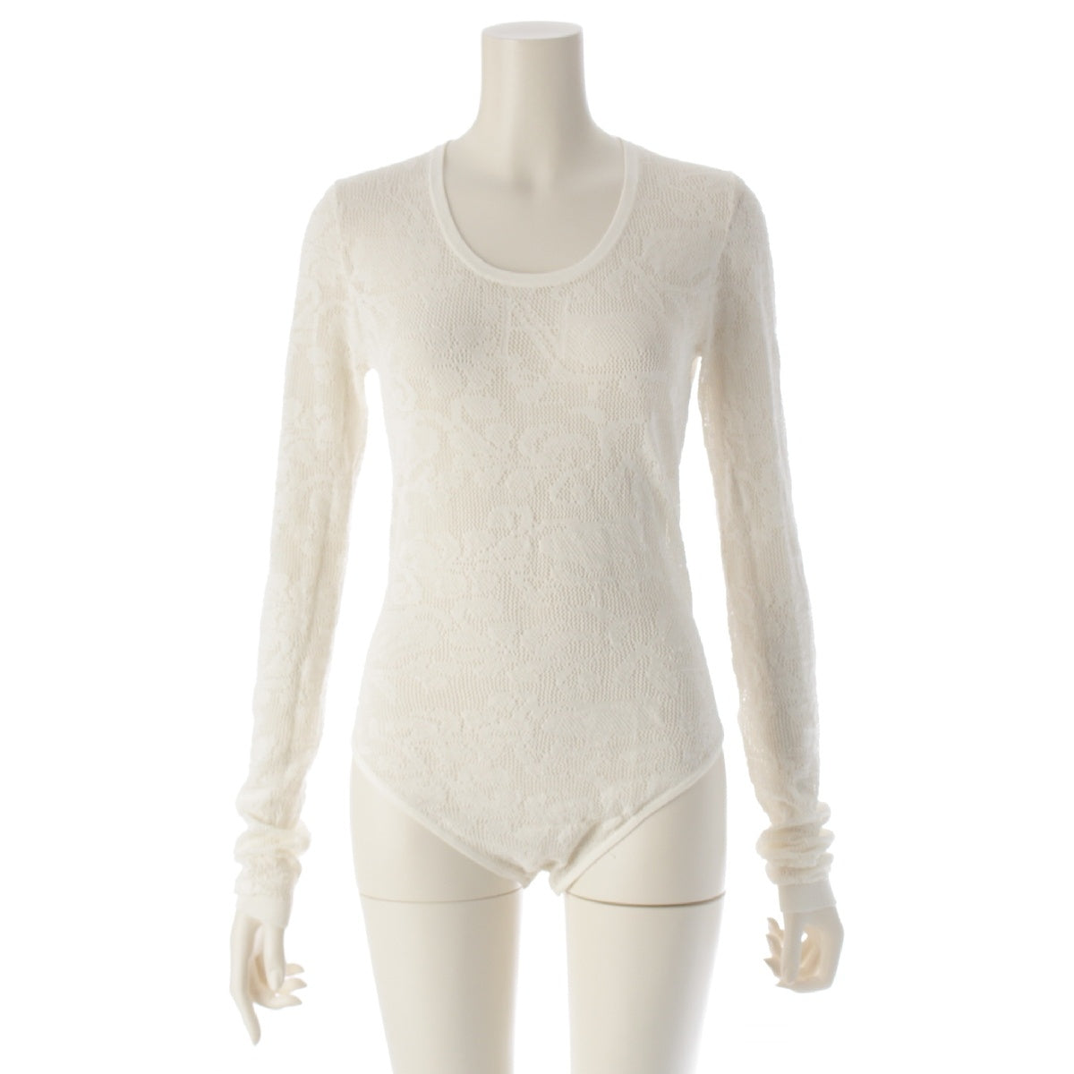 Henne See-through Mesh Lace All-over Pattern Long Sleeve tops Bodysuits Leotards 1223010505 white F
