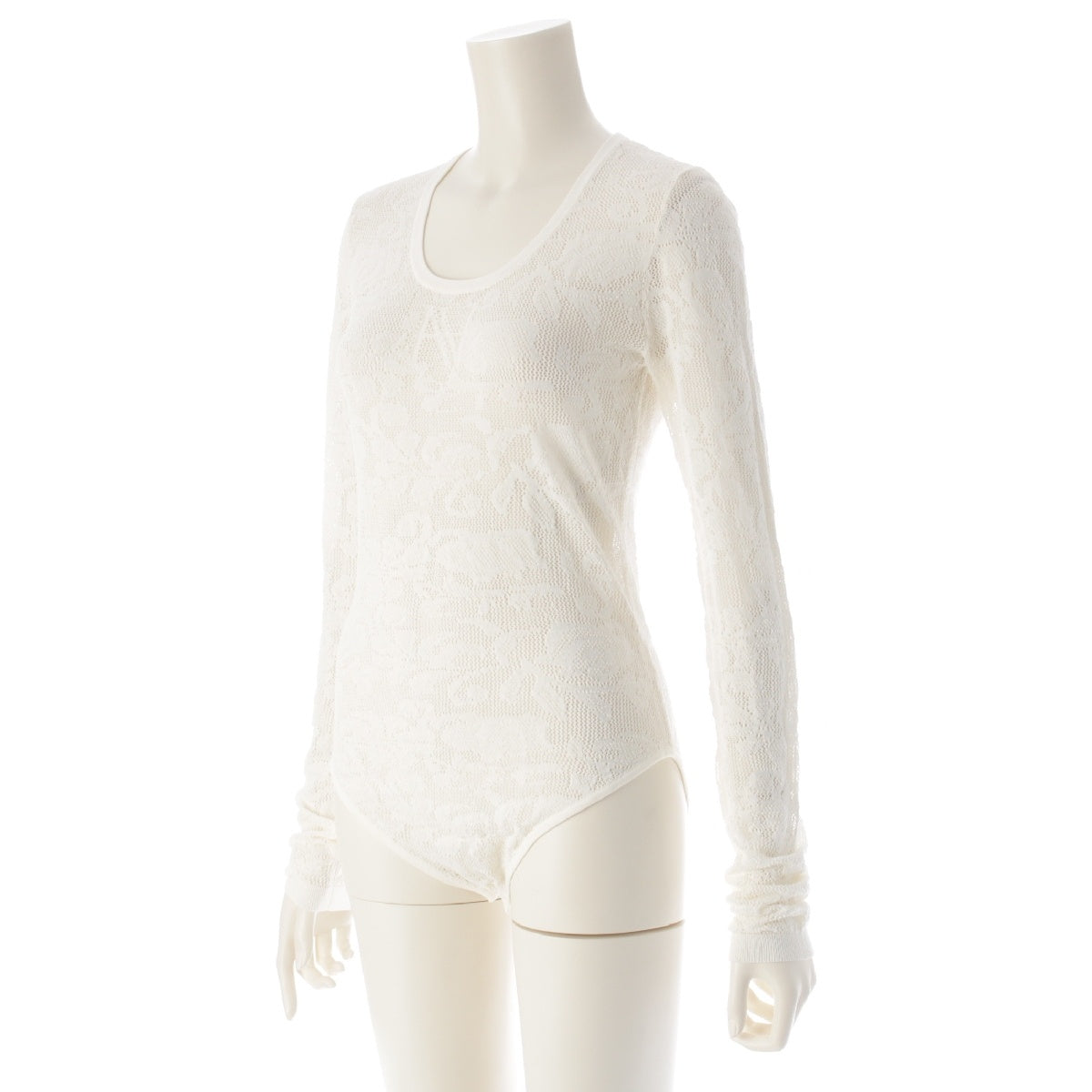 Henne See-through Mesh Lace All-over Pattern Long Sleeve tops Bodysuits Leotards 1223010505 white F