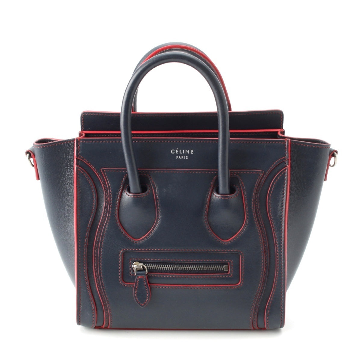 CELINE Luggage Nano Shopper leather 2way Shoulder Handbag 180443AOY.070C Navy x red
