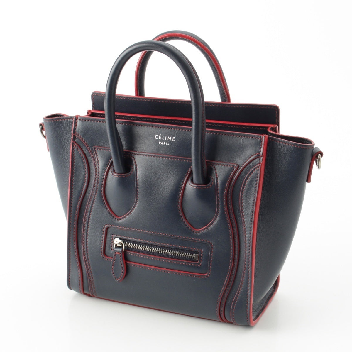 CELINE Luggage Nano Shopper leather 2way Shoulder Handbag 180443AOY.070C Navy x red