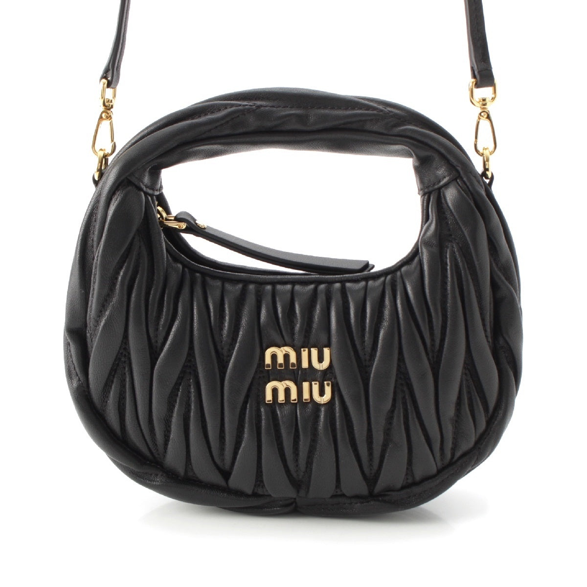 MIUMIU Materasse Wonder Hobo leather Logo 2WAY shoulder Handbag Cross body 5BC125 black