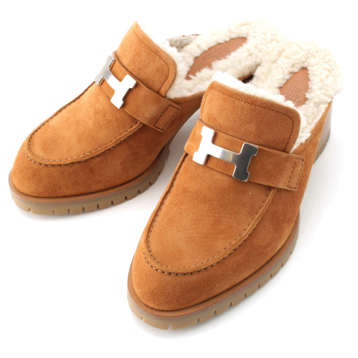 HERMES Mouton Flor 60 platform H logo Mule Heel Brown 36