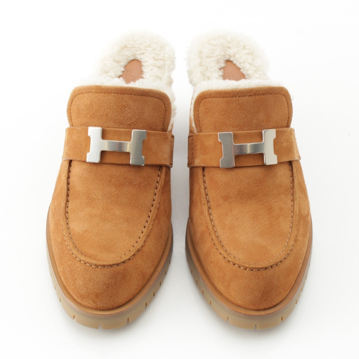 HERMES Mouton Flor 60 platform H logo Mule Heel Brown 36